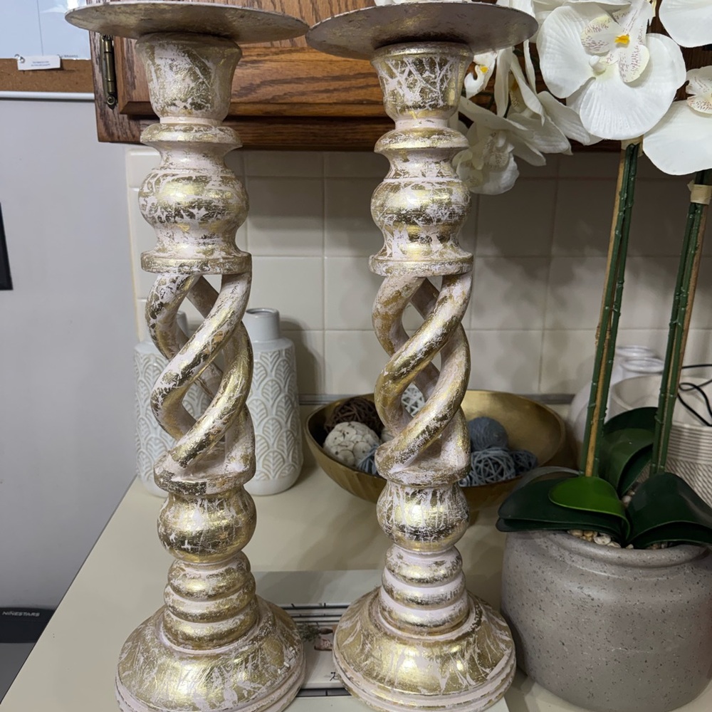 *SOLD* Elegant Gold and Cream Candle Holders